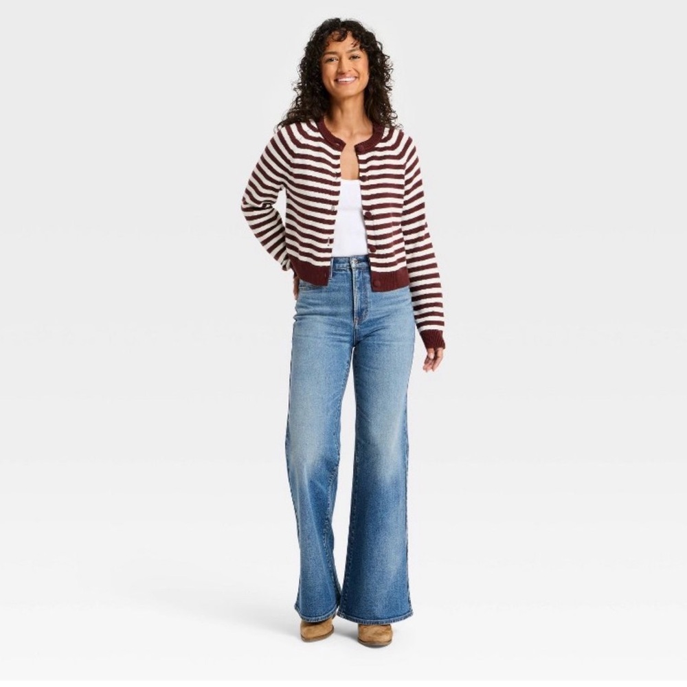 Universal Thread  crew neck cotton cardigan-maroon striped NWT M
